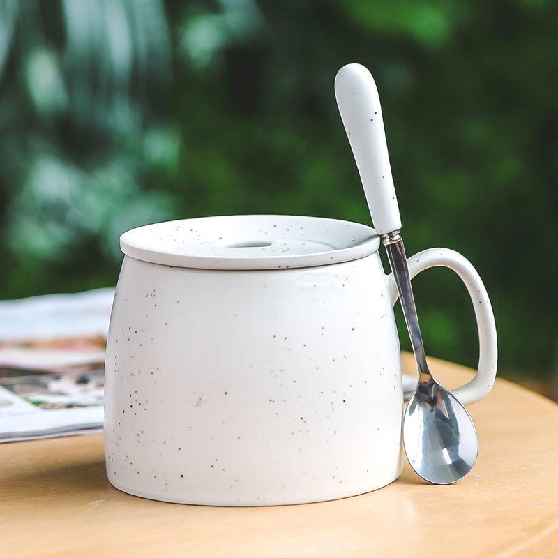 Large Capacity Mug with Lid and Spoon Breakfast Cup Men's and Women's Ceramic Cup Home Korean Student Coffee Milk Cup