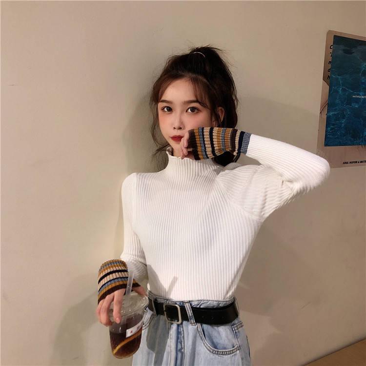 Women's Knitted Long-sleeved Hit Color Turtleneck Sweater Slim Pullover Bottoming Sweater