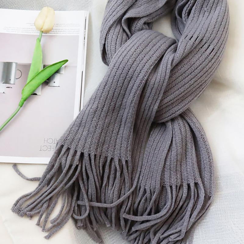 Scarf Women Autumn Winter Thicken Warm Kint Shawls Wraps Lady Fashion Elegant Solid Long Soft Scarves 2021 New Female Knitted Scarfs