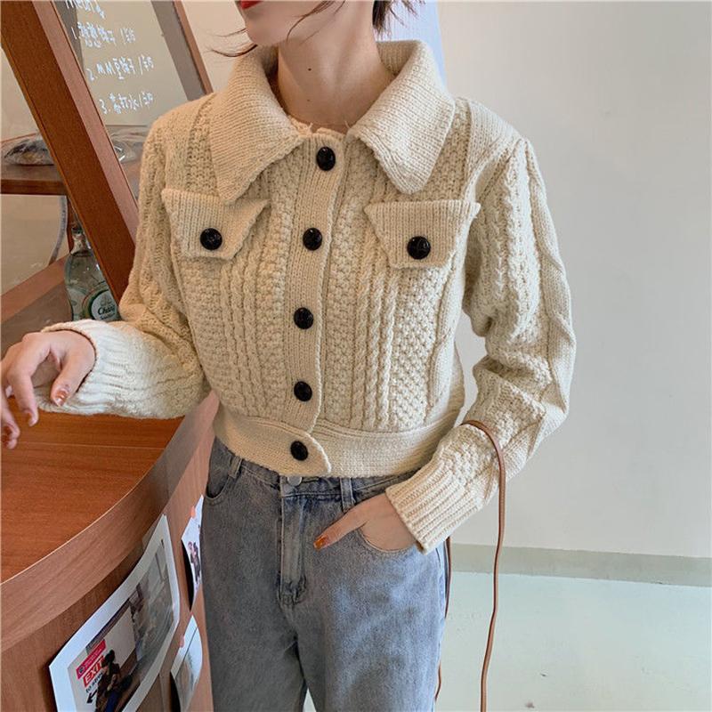 Autumn  Winter Twist Sweater Cardigan Female Loose Student Thick Wool Casual Short Knit Sweater Coat