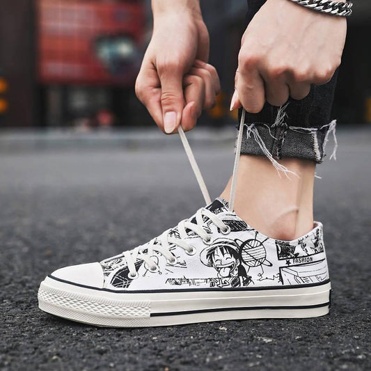 Comic canvas shoes men's high-top shoes trend graffiti white shoes casual student sneakers