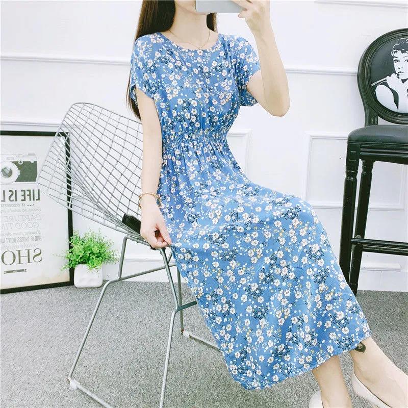 Plus Size Long Dress Casual Comfort Cotton Dresses Daisy Print Short Sleeve Dress Summer