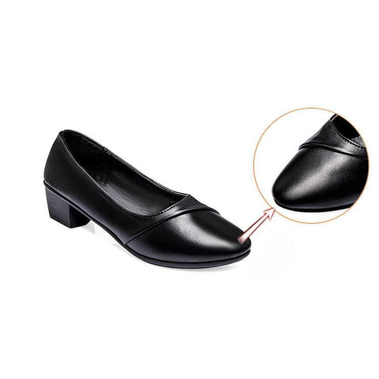 Women's Spring and Autumn Single Shoes Shallow Mouth Round Toe Soft Leather Shoes Soft Sole Low Heels All-match Work Shoes