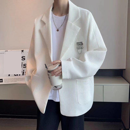 High-quality Casual Suit Jacket Men's Long-sleeved Warm Jacket Loose Ruffian Handsome Casual Suit Top Solid Color Jacket Button Decoration