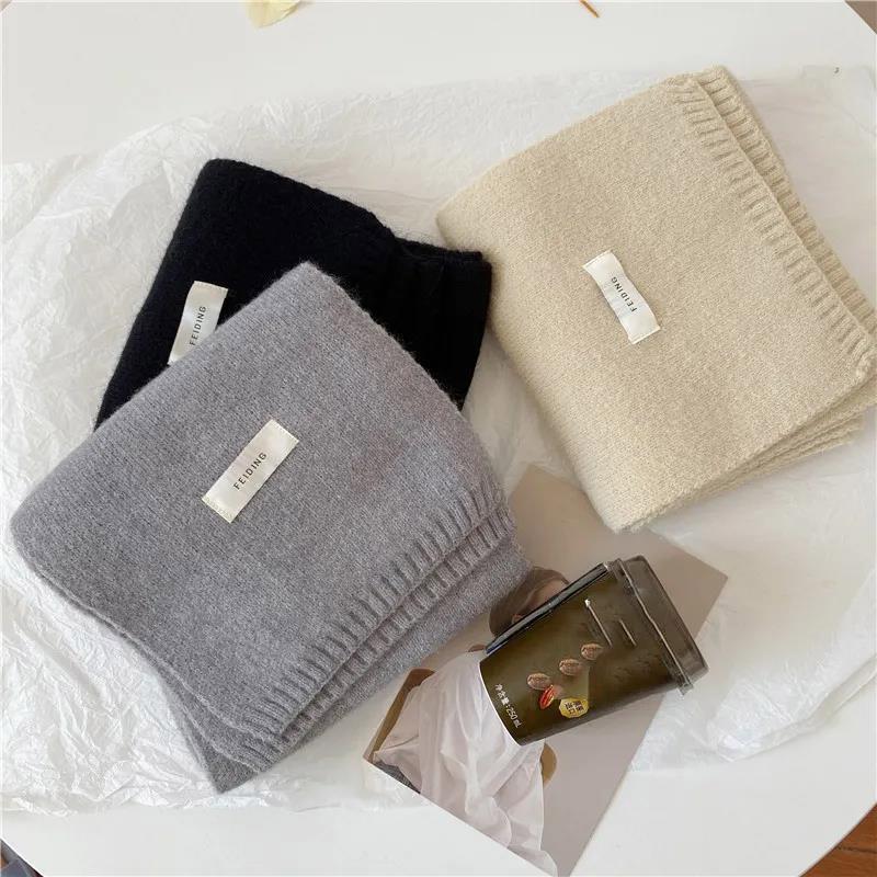 Scarf Female Winter Korean Fashion Solid Color Woven Scarf Thick Warm Wool Couple Scarf Shawl