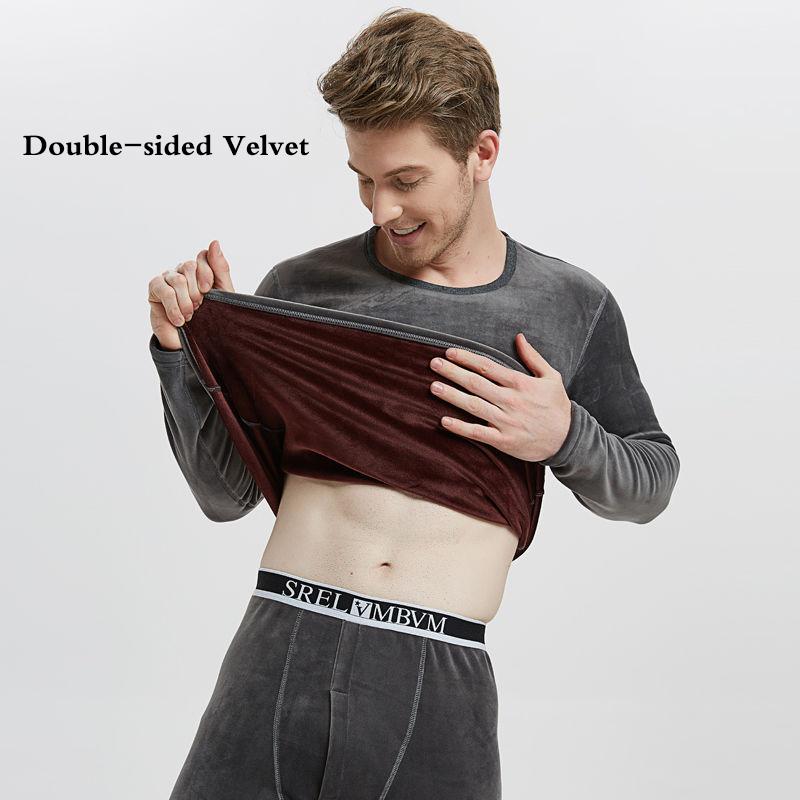 Men Winter Plus Velvet Thicken Thermal Underwear Tight Suit Wearable Comfortable Versatile Soft Lining O-neck Male Pajamas Spring Long Sleeve Clothes