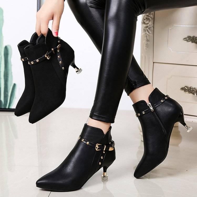 Women's Boots Pointed Toe Ankle Boots Thick Heel High Heels Shoes Woman Female Winter Boots