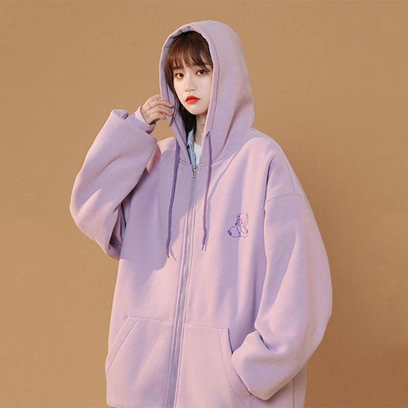 Loose Hooded Jacket Women's Salt Style All-match Lazy Wind Sweater Cardigan Spring and Autumn Loose Baseball Uniform Warm Jacket