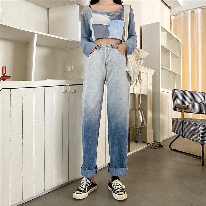 Autumn Design Sense Gradient High-waisted Jeans Women's Straight Loose Wide-leg Trousers Trend