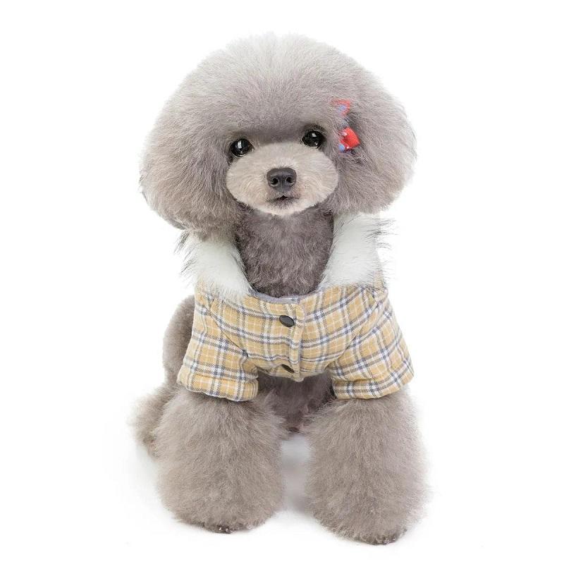 Pet Dog Cat Winter Clothes Plaid Padded Jacket Fleece Coat Bichon Teddy Cat's Warm Coat Pet Rompers Puppy Clothes Pet Supplies Cat's Clothing