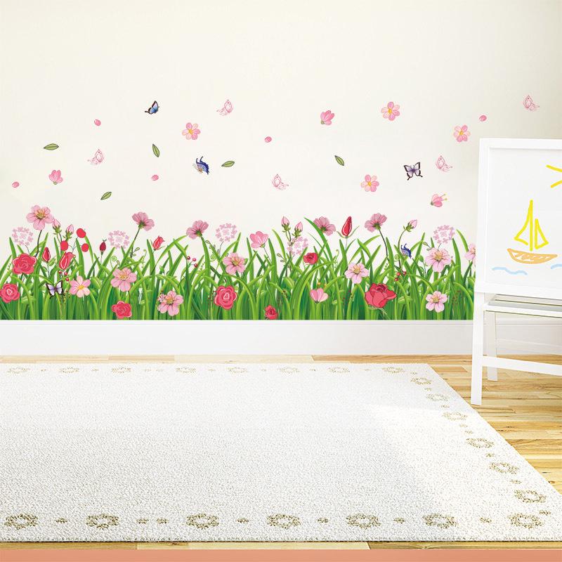 Floral flower skirting wall sticker room staircase background decoration removable stickers