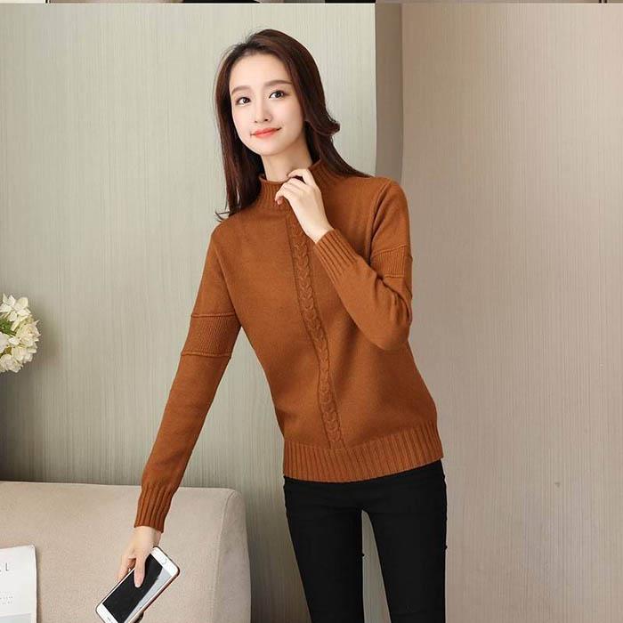 Women Thin Warm Half Turtleneck Pullover Sweater Black Slim Knitted Bottoming Shirt Coat