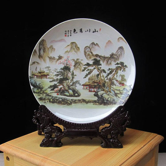 26cm Chinese Traditional Porcelain Plate Traditional Pastel Ornaments Antique Relics Decoration Creative Crafts