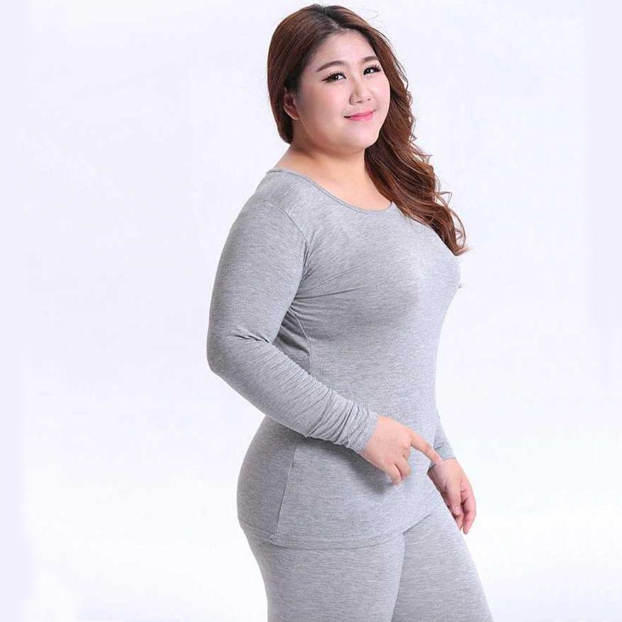 Thermal Underwear Set Women Suit Plus Size 5 XL Velvet Warm Thermo Clothes Long Johns Autumn Winter Solid Color Slim Long Pants Trousers Extra-large