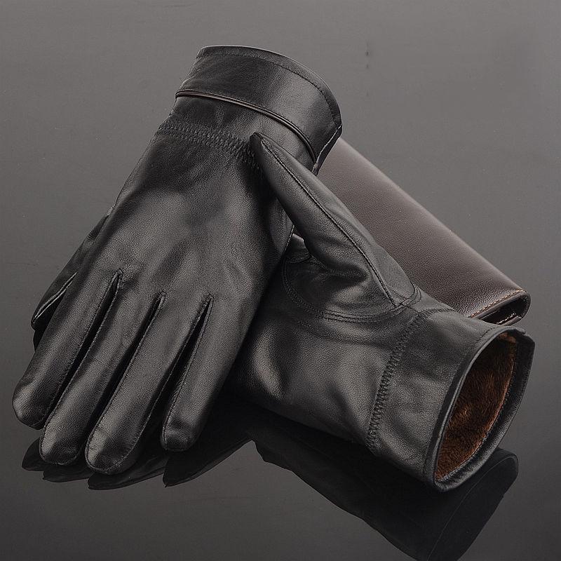 Leather gloves Thick gloves Man fashion gloves Plush Cotton gloves Windproof gloves Winter Warm