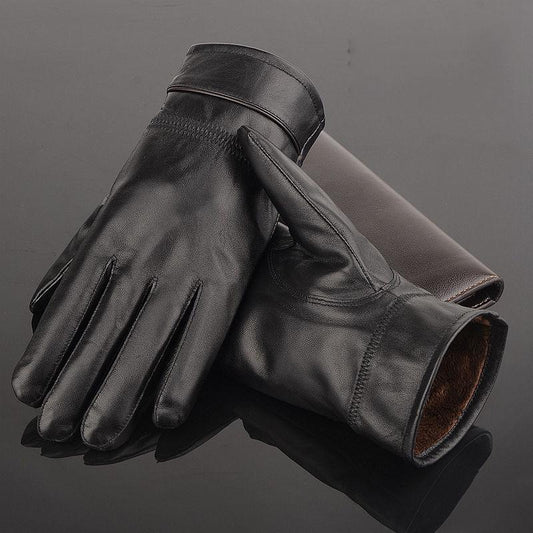 Leather gloves Thick gloves Man fashion gloves Plush Cotton gloves Windproof gloves Winter Warm