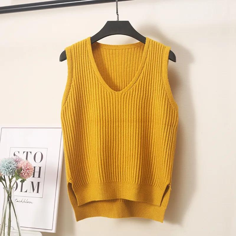 Women V Neck Knit Vest Waistcoat Short Solid Knitted Sleeveless Sweater Girls Autumn Winter Casual Korean Loose Wild Pullover Tops Jumper Outerwear