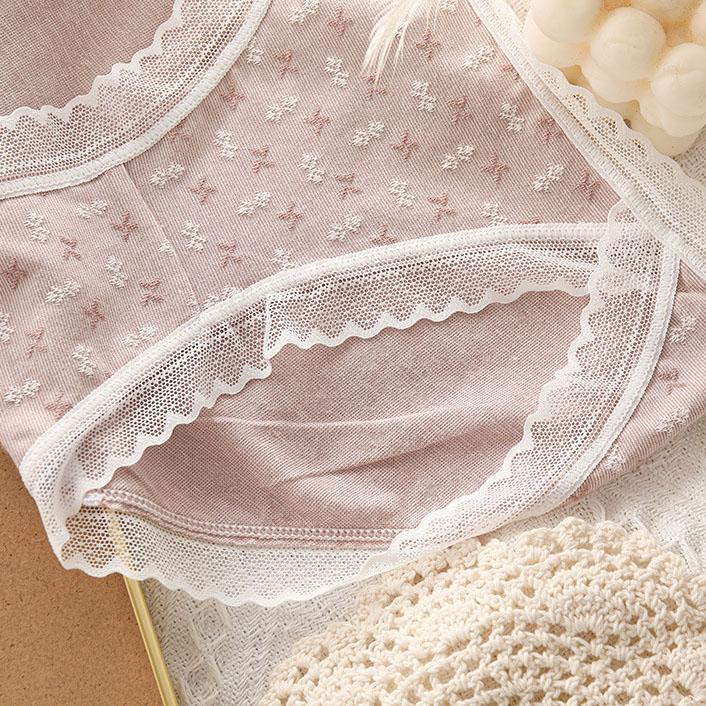 5Pcs/Set Women's Spring and Summer Large Size Causal Soft Briefs Low Waist Solid Color Seamless Lace Cotton Panties