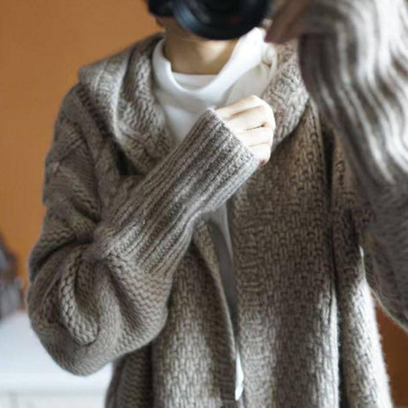 Autumn and winter women's sweater hooded knit cardigan long coat sweater coat long sleeve