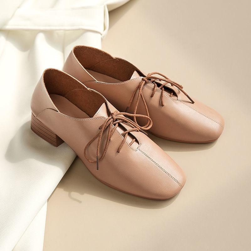 Soft Leather Single Shoes Women All-match Retro Mid-heel Shoes Thick Heel Soft Sole Pedal Casual Work Shoes Mid-heel Leather Shoes Women