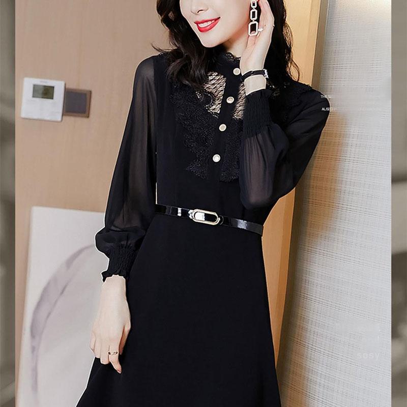 Spring and Autumn Dress Women's Spring Dress Western Fashion Hepburn Style Waist Waist Thin Black Skirt