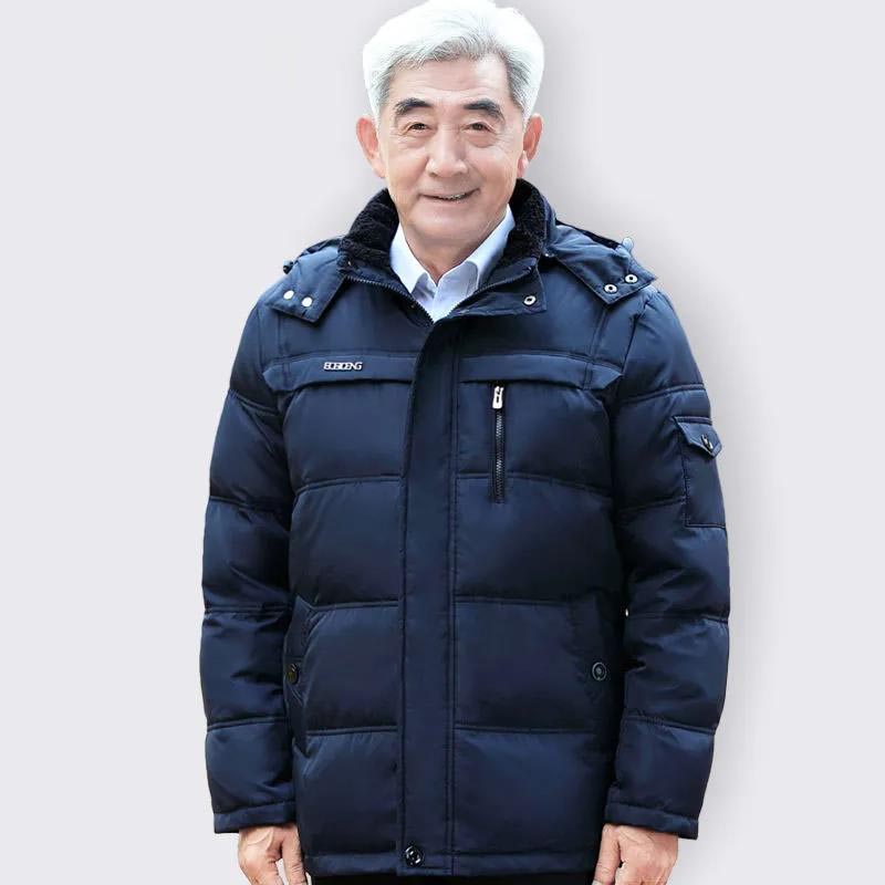 Down Jacket Dad Outfit Men's Winter Warm Jacket Plus Velvet Thick Middle-aged and Elderly Cropped Top