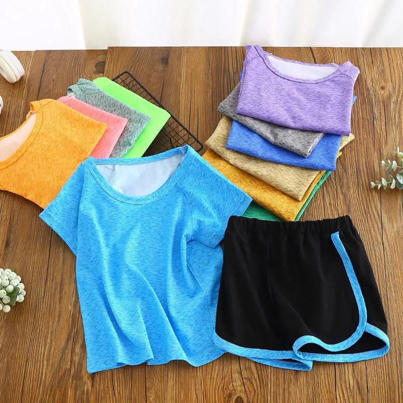 Children's Quick-drying Suit Two-piece Suit Boys and Girls Baby Summer Casual Sportswear Shorts Short-sleeved T-shirt Ice Silk