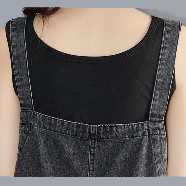 WTEMPO Big Pockets Summer Denim Jumpsuit Woman Jeans Romper Pants Sleeveless Adjusted Overalls Jeans Trousers