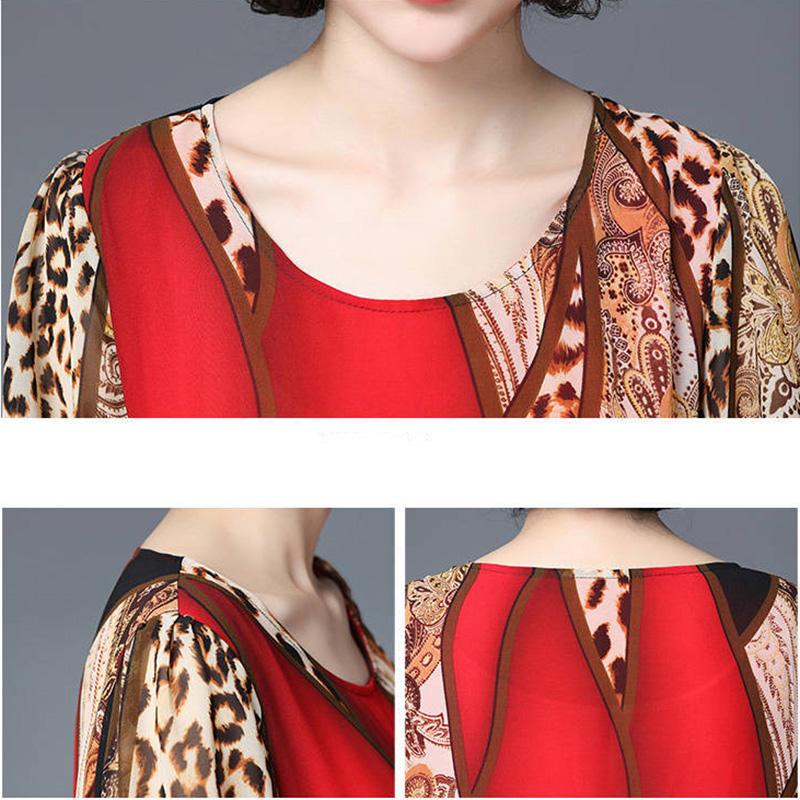 L-XXXXXL Women's Summer Dress Chiffon Veil irregular Leopard Round Neck Printing Mid-length Daily Wear