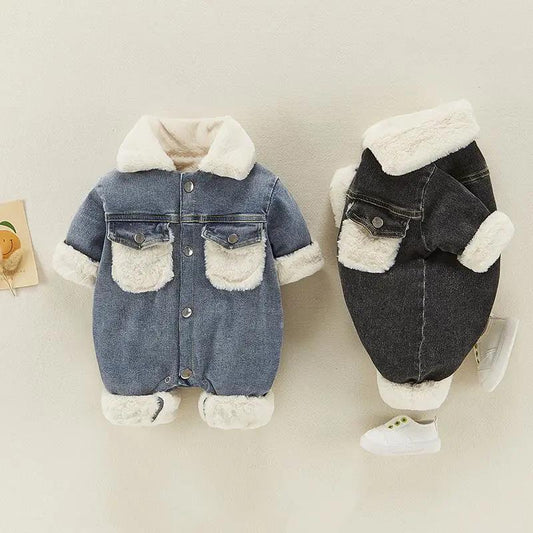 Baby Cowboy Bodysuit Autumn and Winter New Baby Handsome Cute Clothes Early Winter Plush Ha Clothes Go Out To Hold Clothes