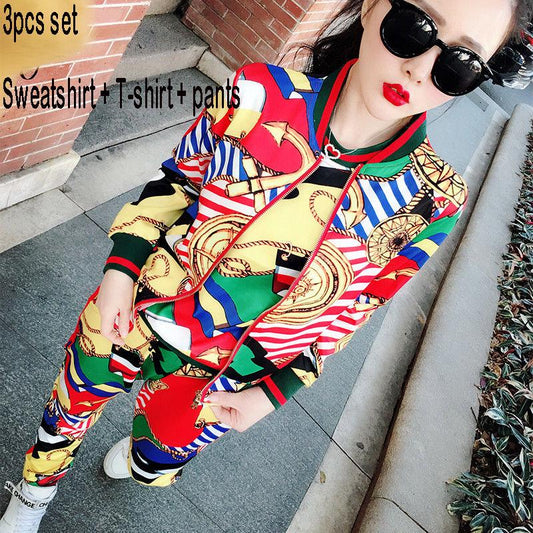 Sweatshirt Set Large Size Spring and Autumn Women's Clothing 3pcs Set Wild Long Sleeve Casual