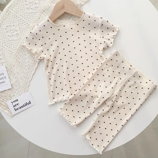 Baby Pajamas Summer Thin Suit Polka Dot Girls Two-piece Home Service Children's Air-conditioning Suit Girls