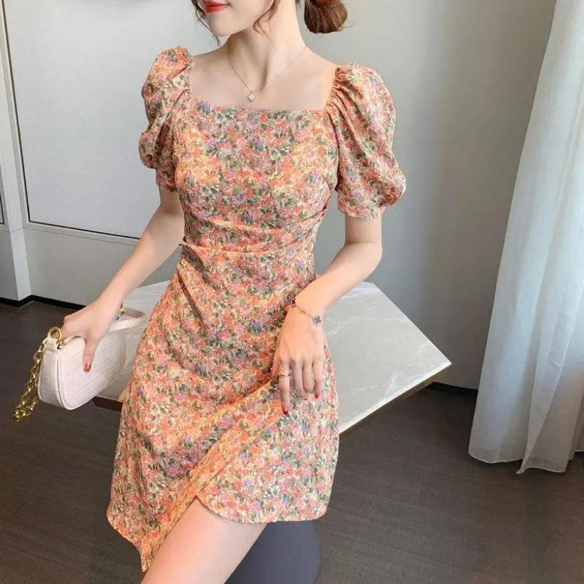 Women's Spring and Summer Elegant One Neck Drawstring Vintage Ruffle Fishtail Skirt Hip Dress