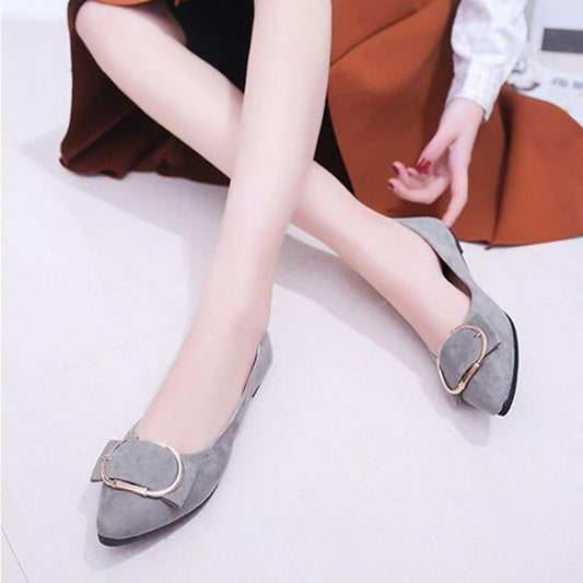 Korean Style Spring Pointed Toe Shoes All-match Square Buckle Women's Shoes Flat Heel Flat Shallow Mouth Comfortable Casual Large Size Women's Shoes