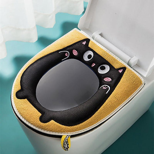 Toilet Four Seasons Universal Pad Washable Cat Toilet Seat Cushion Household Toilet Cover Gasket Solid Color Zipper Type