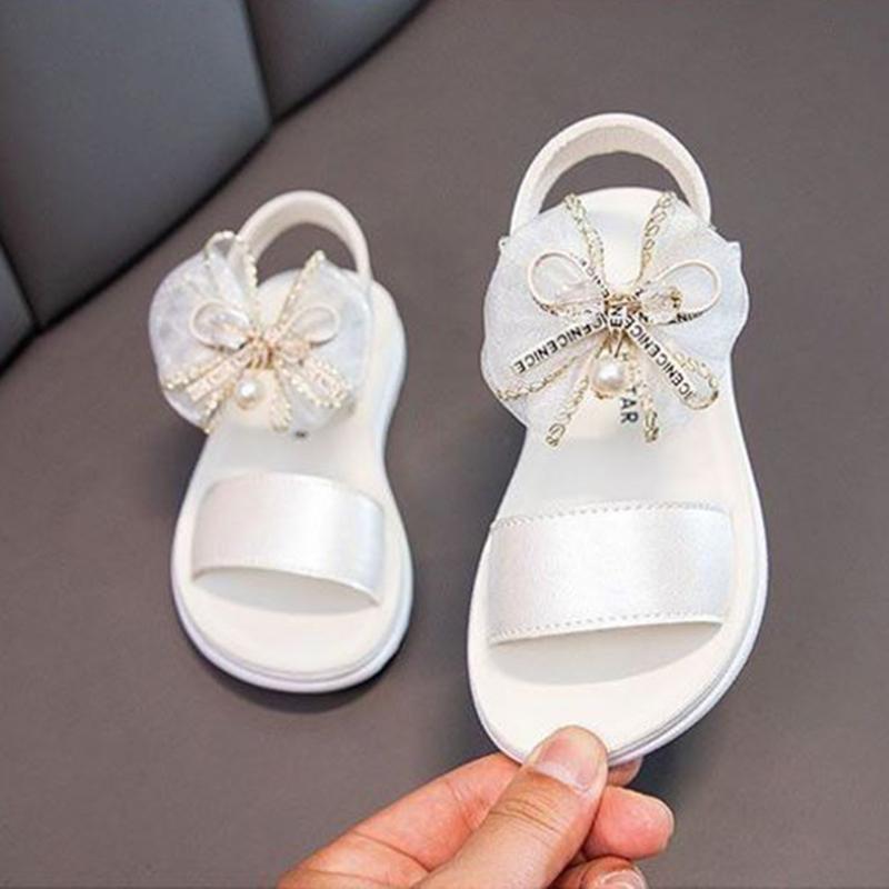 Girls Sandals Summer Bowknot Open Toe Breathable Princess Shoes Korean Children's Soft Bottom Non-slip