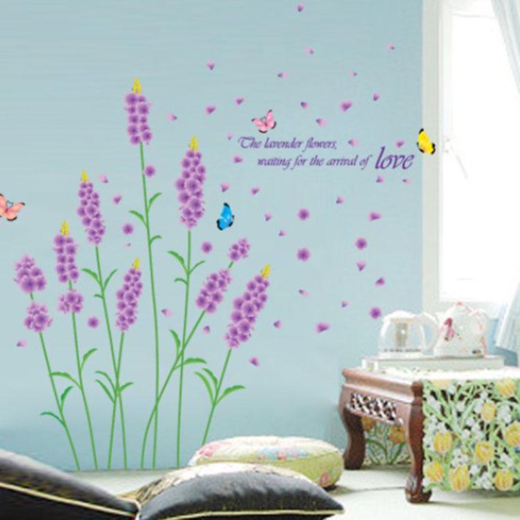 Lavender baseboard room decorative wall sticker romantic love purple flower wallpaper