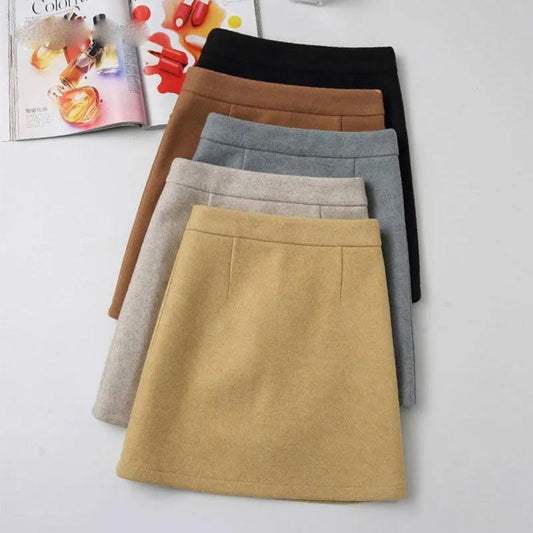 Woolen Skirt Female Autumn and Winter High Waist One Step Hip Skirt Half Skirt Woolen A-line Skirt