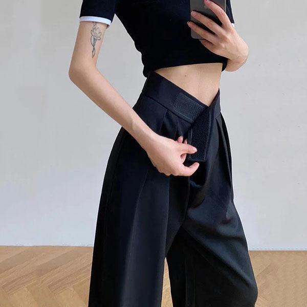 Women Autumn Thin Pants Large Size High Waist Wide Leg Casual Pants Versatile Loose Black Straight Suit Pants