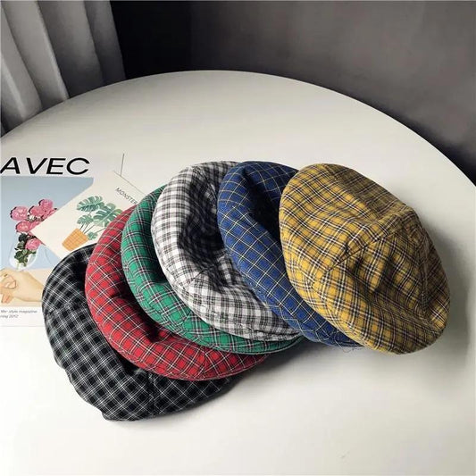 Candy-colored Retro Plaid Beret Hat Women's Summer Thin Breathable All-match Painter Hat Pumpkin Hat Octagonal Hat