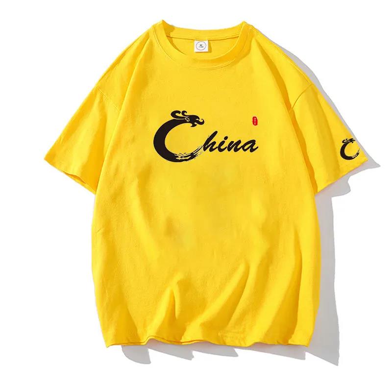 Summer T-shirt China Alphabet Print Tees O-neck Short Sleeve Thin Shirt Chinese Style Casual Loose Pullover Men Clothing