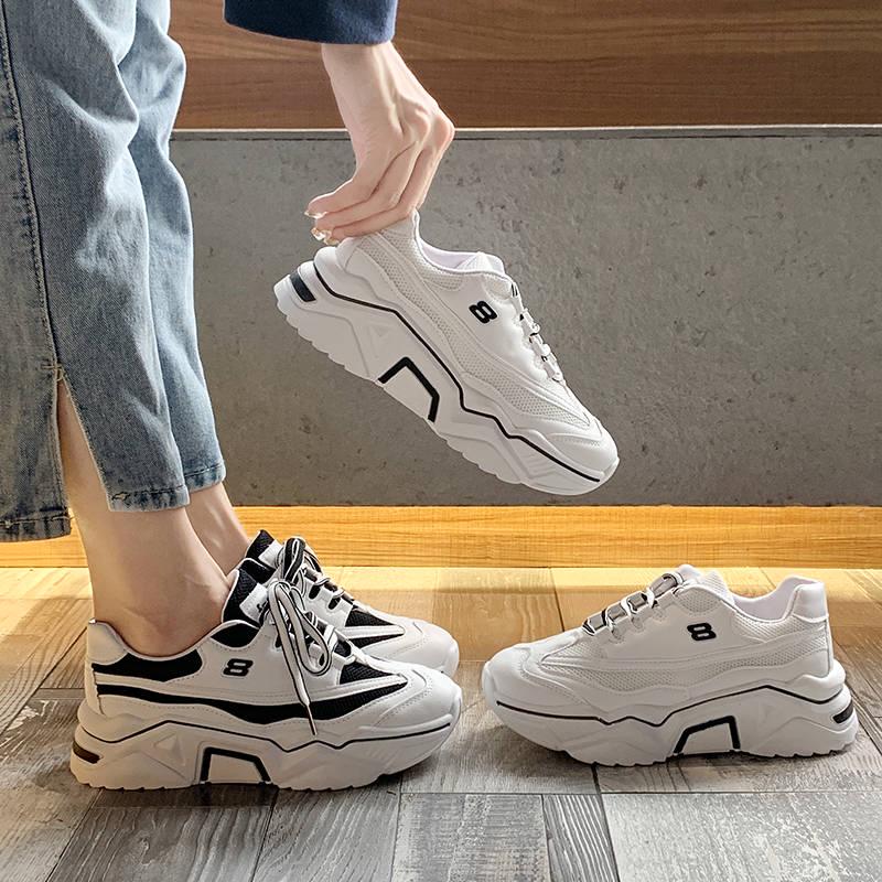 Fashion Women Casual Shoes Leather Platform Shoes Sneakers Ladies White Trainers Chaussure Femme