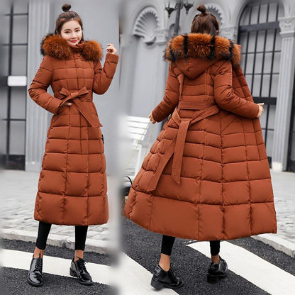 Women's Long Down Coats Winter Coat Plus Size Maxi Down Jackets with Fur Hood Parka Outwear Women Warm Slim Thicken Clothes Zipper Button Black White