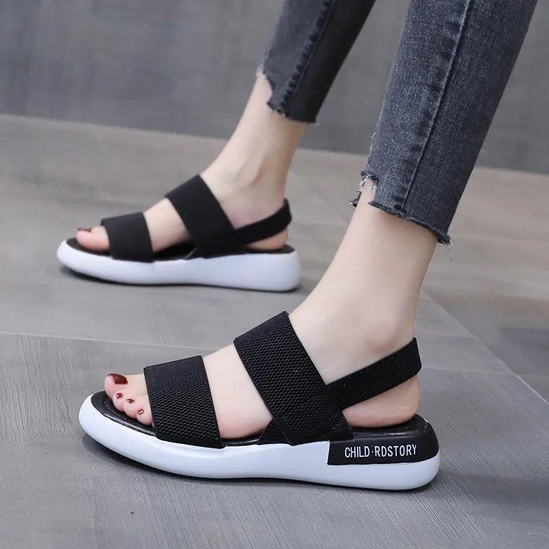 Women's Sports Sandals Summer Students Flat-bottomed Non-slip Outer Wear Fairy Style All-match Roman Shoes