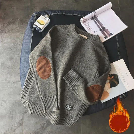 Autumn and Winter Sweater Thicken Warm Retro Pullover Sweater Loose Plus Size Sweater Bottoming Shirt Suitable for Students and Young Men