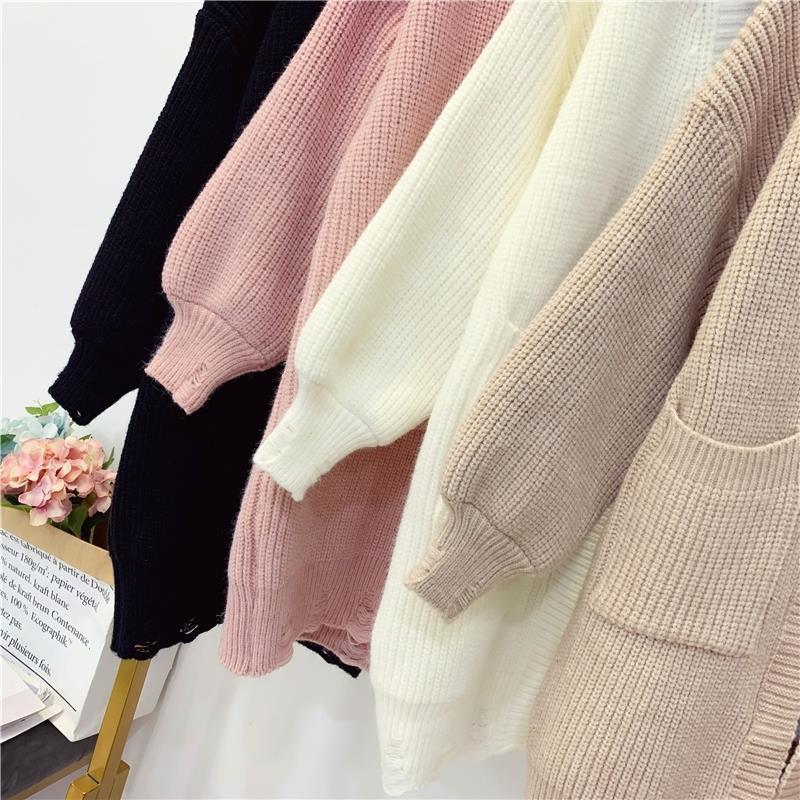 Autumn and Winter Fashion Simple Sweater Casual Cardigan Ins Style Top Mid-length Loose Female Jacket