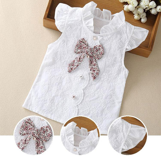 Girls Clothing Sets Summer Sleeveless Bow Ruffle Embroidery T-shirt+Print Bow Skirt 2Pcs for Kids Clothing Sets Baby Clothes Outfits Suit