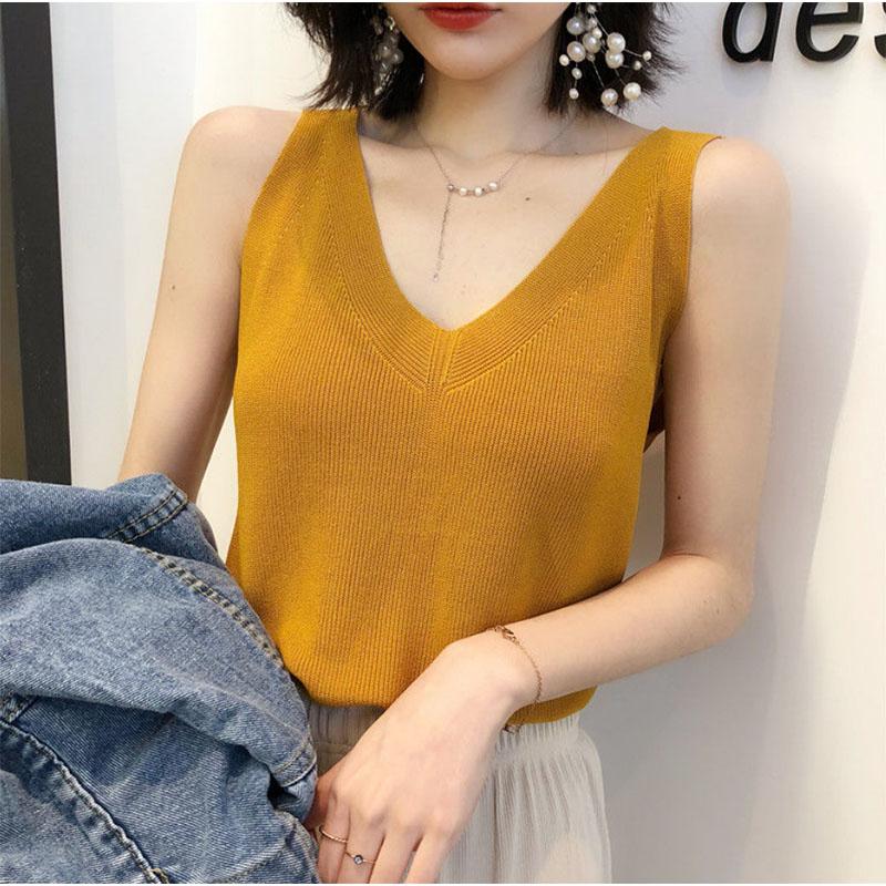 Sleeveless Knit Sweater Camisole Women's Outer Wear Loose V-Neck Short Bottoming Shirt