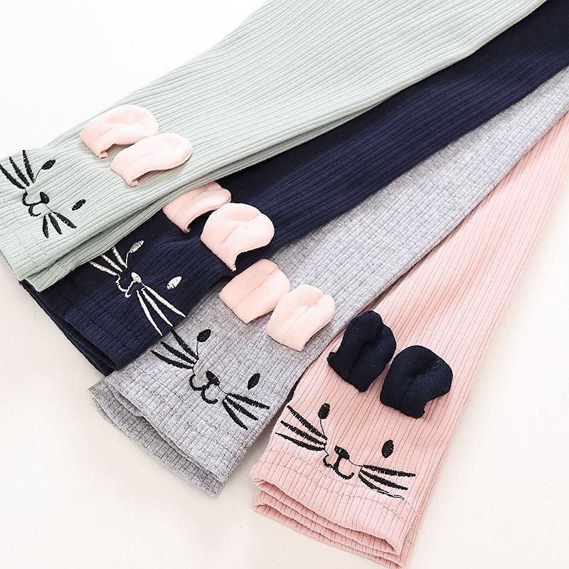 Girls' Leggings Children's Spring and Autumn Thin Ear Cat Korean Cropped Trousers Stretch Pants Baby Outer Wear and Inner Wear