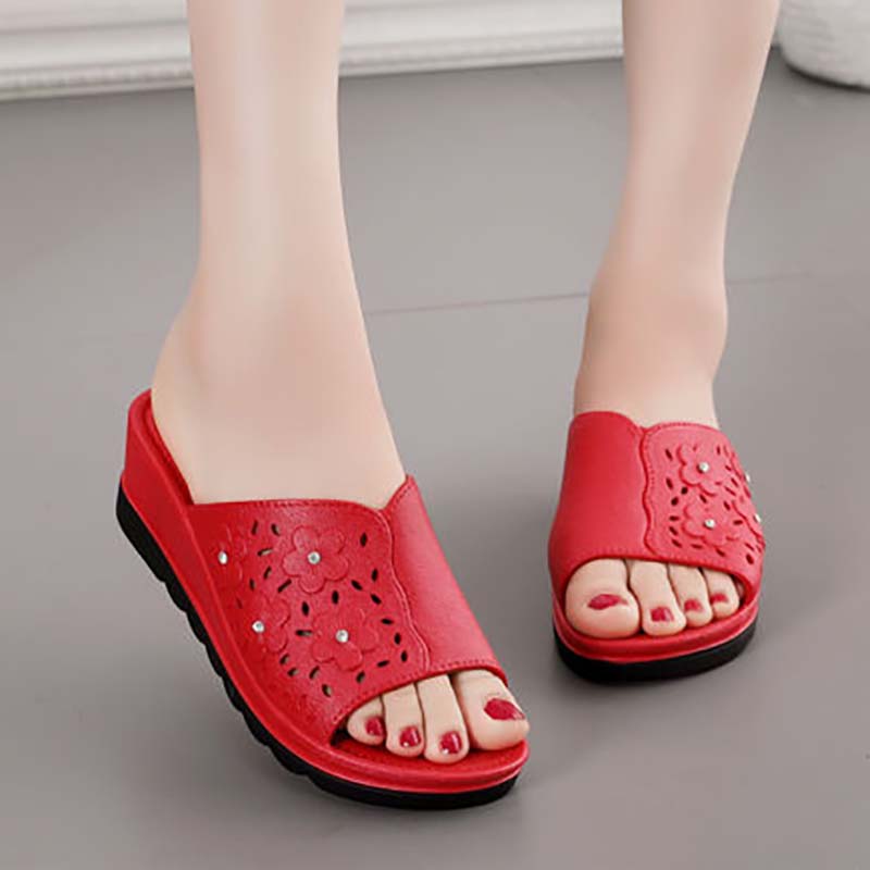 Sponge Cake All-match Thick-soled Slope with Sandals and Slippers Women's Summer Loose High-heel Shoes Fashion Women's Slippers Shoes One Size Smaller